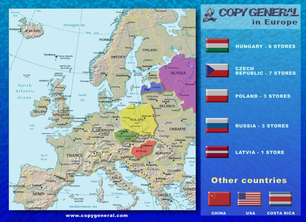A Copy General magyarországi történetét bemutató archív kép a korai üzletek arculatával