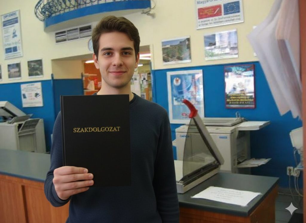 Egyetemi hallgató szakdolgozattal a kezében